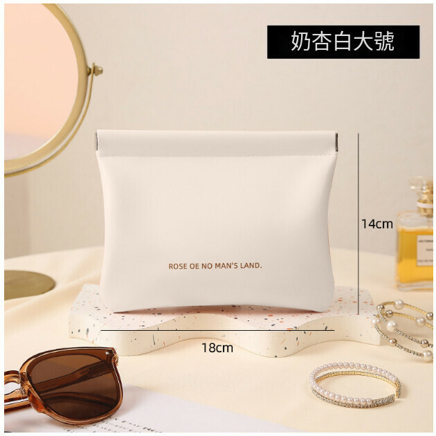 Hot Selling Portable Cosmetic Bag Coin Bag [Milk Apricot White [Large Size] Specifications [Automatic Closing]
