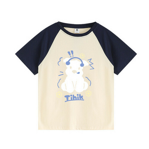 Hot selling raglan short-sleeved T-shirt [Navy Blue Apricot] [S-XL] (please contact customer service to confirm the delivery size after placing the order)