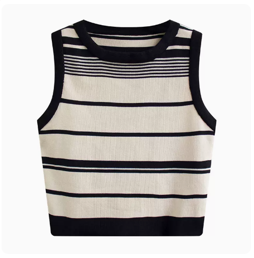 Knitted Contrasting Striped Camisoles (Black) (One Size)
