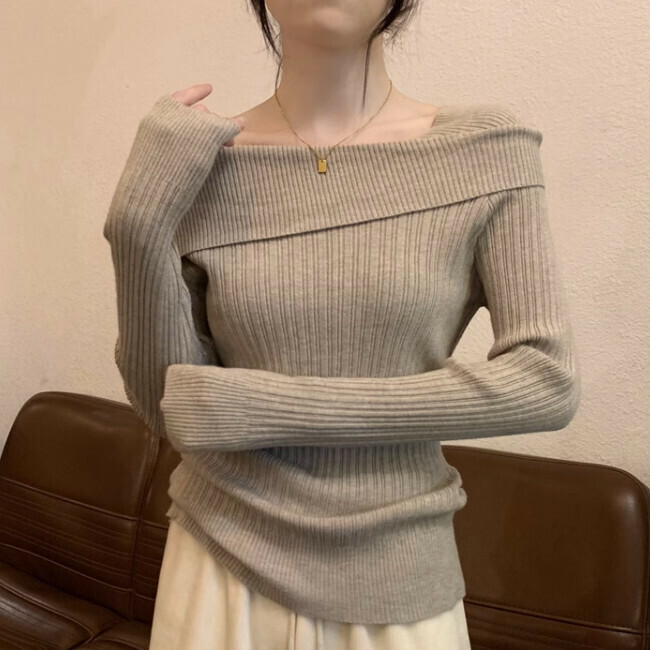 Hot selling one shoulder sweater (one size fits all) (khaki)