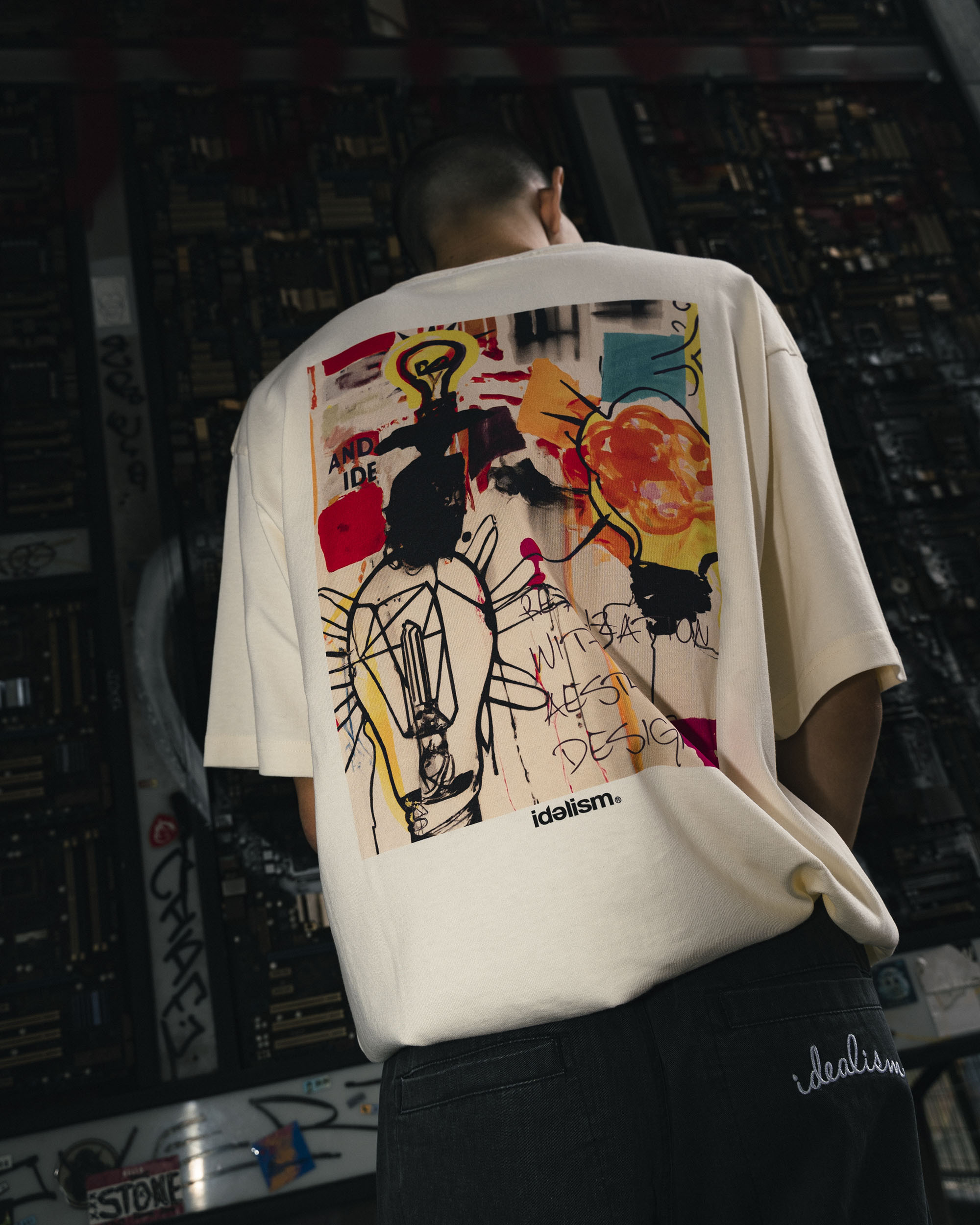 idealism Graffiti Tee 白色 棕色 印花 短袖 塗鴉短上衣【ID24008】