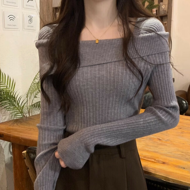 Hot Selling One Shoulder Knitted Sweater (One Size) (Gray)
