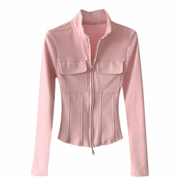 Hot selling double zipper half turtleneck long-sleeved jacket (pink size S-L) (please contact customer service to confirm the delivery size after placing the order)