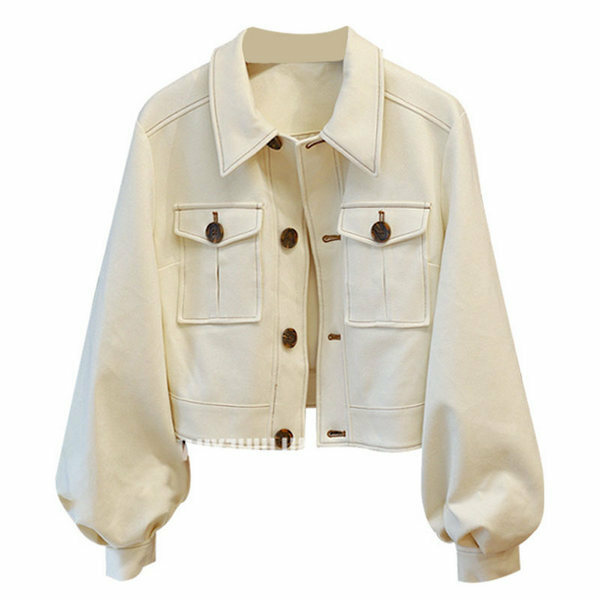 Hot selling work style lantern sleeve casual jacket (off-white S size/L size) (please contact customer service to confirm the delivery size after placing the order)