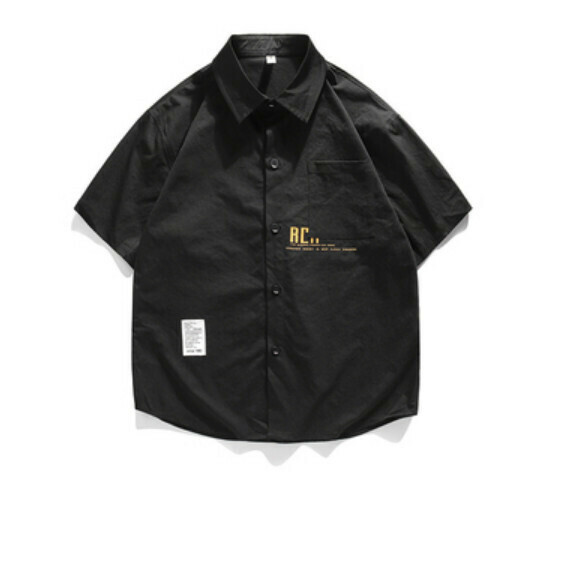 爆款字母印花短袖襯衫（黑色）【M-4XL碼】【下單後聯絡客服確認發貨尺碼】