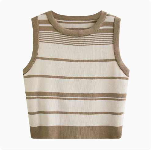 Knitted Contrasting Striped Camisole (Camel) (One Size)