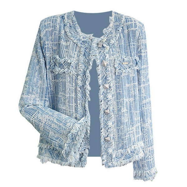 Hot selling tweed short style jacket (blue size S-L) (please contact customer service to confirm the delivery size after placing the order)