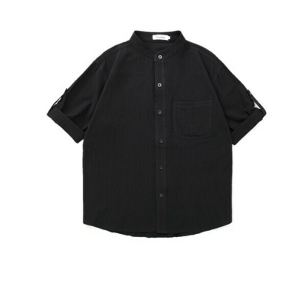 爆款復古純色短袖襯衫（黑色）【M-5XL碼】【下單後聯絡客服確認發貨尺碼】