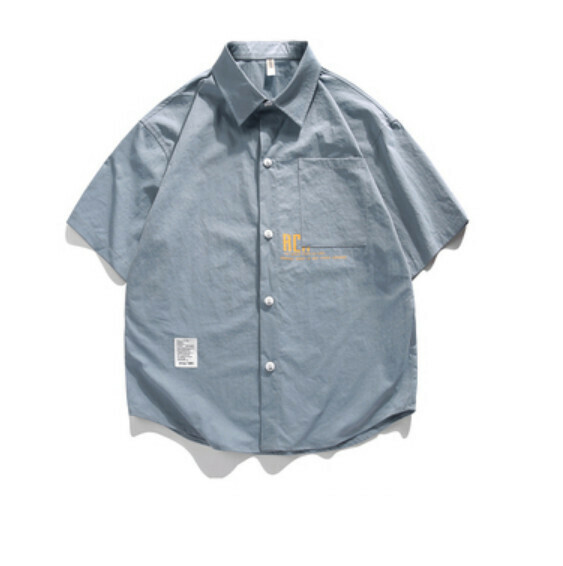 爆款字母印花短袖襯衫（淺灰藍色）【M-4XL碼】【下單後聯絡客服確認發貨尺碼】