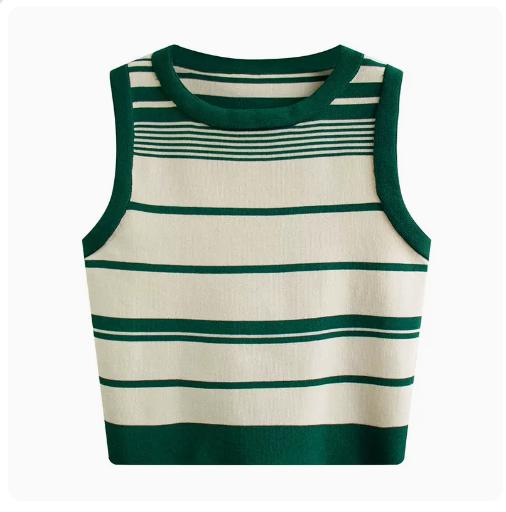 Knitted Contrasting Striped Camisole (Green) (One Size)