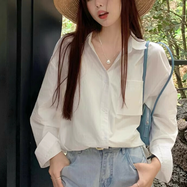 Hot Selling Polo Collar Long Sleeve Shirt (S-L Size) (White) (Contact customer service after placing order to confirm delivery size)