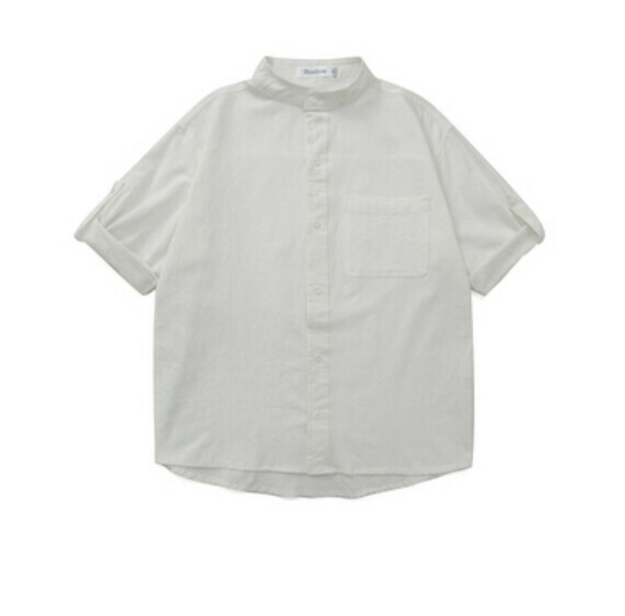 爆款復古純色短袖襯衫（白色）【M-5XL碼】【下單後聯絡客服確認發貨尺碼】