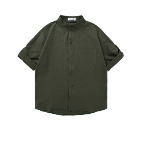 爆款復古純色短袖襯衫（綠色）【M-5XL碼】【下單後聯絡客服確認發貨尺碼】