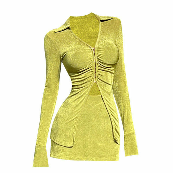 Hot selling V-neck waist-cinching top + high-waist hip-hugging skirt (fruit green S-L) (please contact customer service to confirm the delivery size after placing the order)