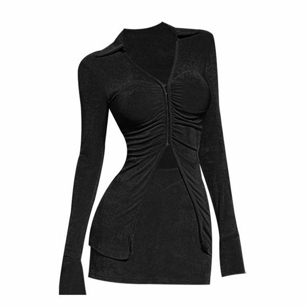 Hot selling V-neck waist-cinching top + high-waist hip-hugging skirt (black size S)