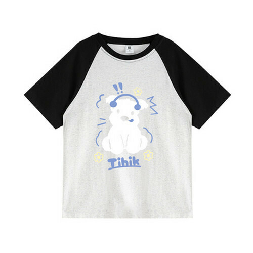 Hot selling raglan short-sleeved T-shirt [black floral gray] [S-XL size] (please contact customer service to confirm the delivery size after placing the order)