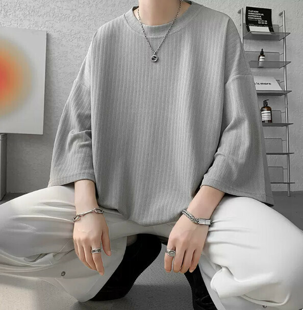 Loose drape T-shirt (light gray M-5XL) (contact customer service to confirm the shipping size after placing an order)