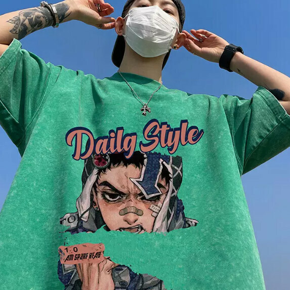 T-shirt men's short sleeve (washed green [size S_5XL] (contact customer service to confirm the shipping size after placing an order)
