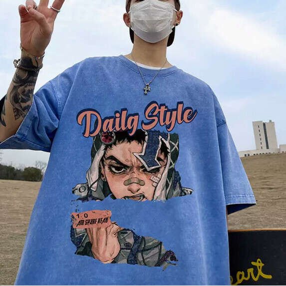 T-shirt men's short sleeve (washed blue [size S_5XL] (contact customer service to confirm the shipping size after placing an order)