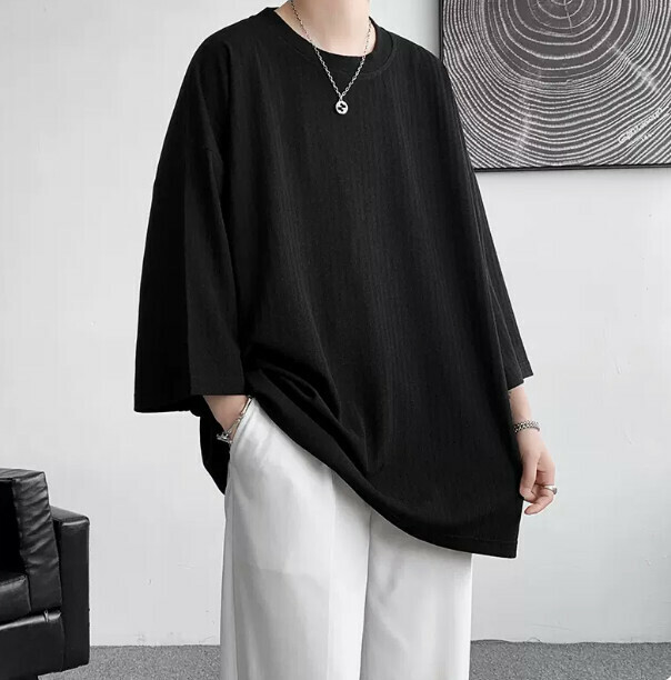 Loose drape T-shirt (black M-5XL) (contact customer service to confirm shipping size after placing an order)