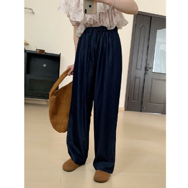 Lightweight and breathable Tencel denim narrow wide-leg pants [black] [M-L size] [Contact customer service to confirm size after placing an order]