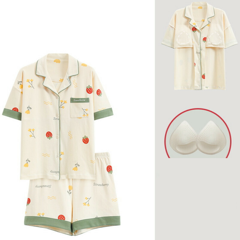 Cotton pajama set with chest pad [M-XXL SF-C6301] [Contact customer service to confirm the shipping size after placing the order]