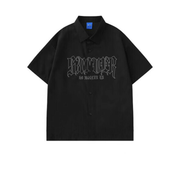 爆款字母短袖襯衫(黑色)【S-XL碼】【下單後聯絡客服確認發貨尺碼】