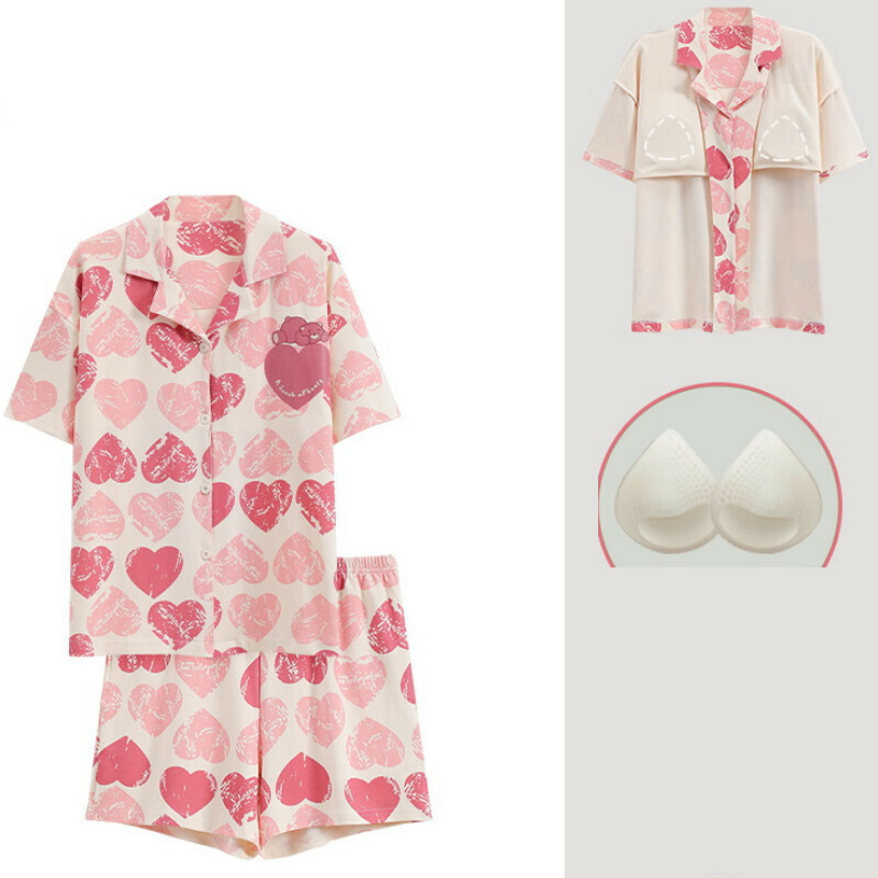 Cotton pajama set with chest pad [M-XXL SF-C6302] [Contact customer service to confirm the shipping size after placing an order]