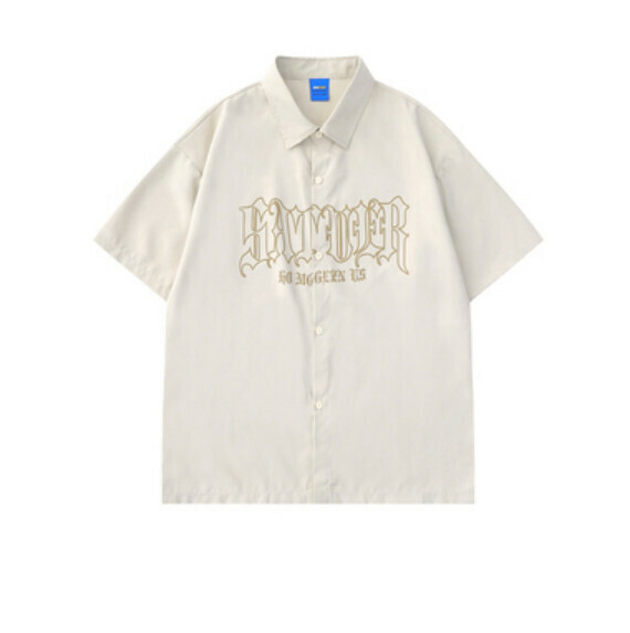 爆款字母短袖襯衫(杏色)【S-XL碼】【下單後聯絡客服確認發貨尺碼】