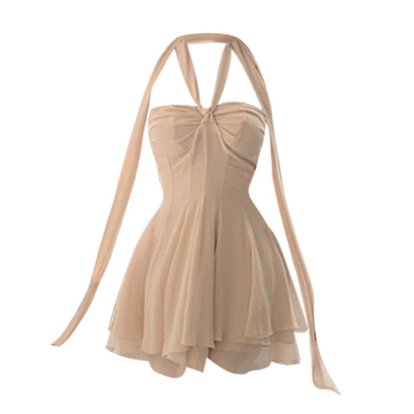 Hot selling French halterneck suspender dress (Apricot size S-M) (please contact customer service to confirm the delivery size after placing the order)