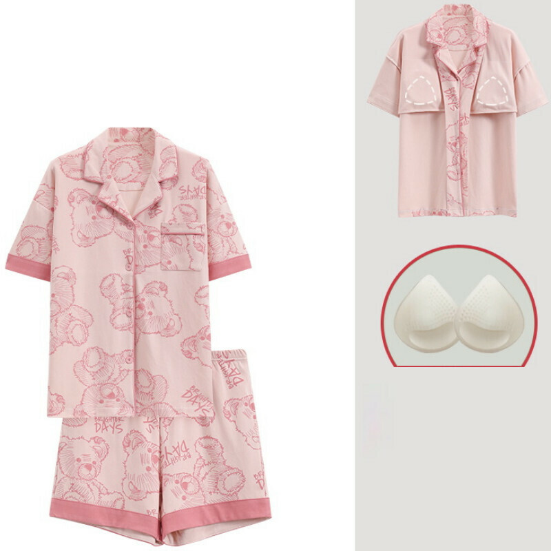 Cotton pajama set with chest pad [M-XXL SF-C6304] [Contact customer service to confirm the shipping size after placing an order]