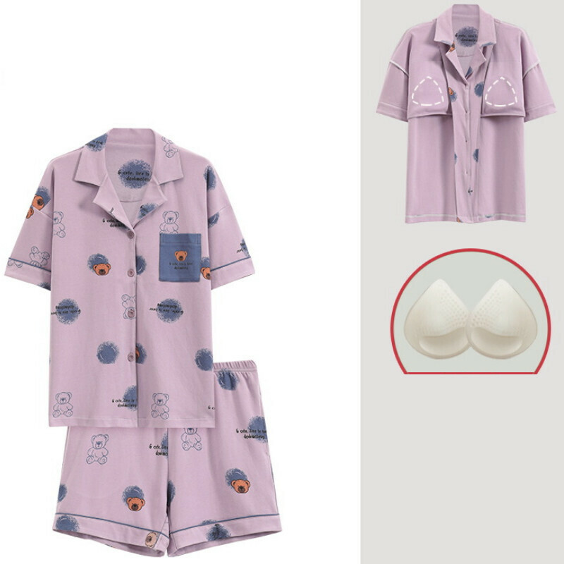 Cotton pajama set with chest pad [M-XXL SF-C6305] [Contact customer service to confirm the shipping size after placing an order]