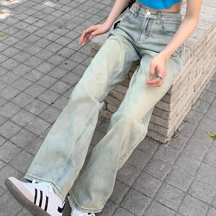熱賣高腰闊腿牛仔褲(XS-XL碼)(藍色常規)(下單後聯絡客服確認發貨尺碼)