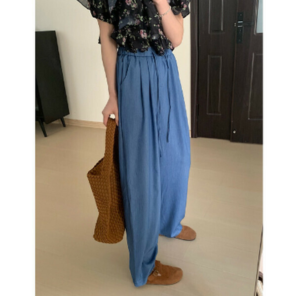 Lightweight and breathable Tencel denim narrow wide-leg pants [blue] [M-L size] [Contact customer service to confirm size after placing an order]