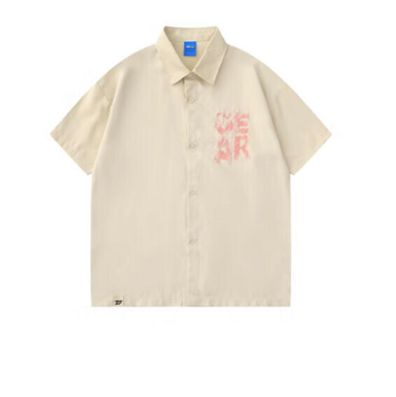 爆款字母塗鴉短袖襯衫(杏色)【S-XL碼】【下單後聯絡客服確認發貨尺碼】