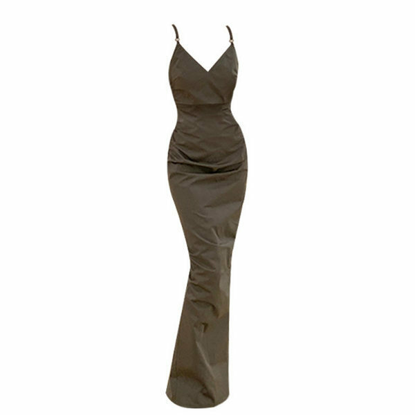 Hot selling backless suspender long skirt (bronze green size S-L) (please contact customer service to confirm the delivery size after placing the order)