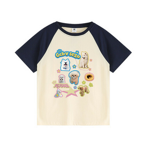 Hot selling patchwork short-sleeved T-shirt [Navy Blue Apricot] [S-XL] (please contact customer service to confirm the delivery size after placing the order)