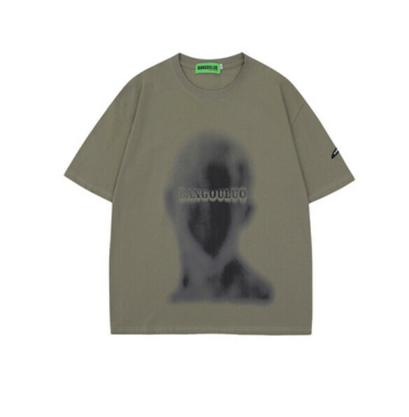 Summer graffiti print short sleeve T (gray green) [S-XL size] [Contact customer service to confirm the shipping size after placing an order]