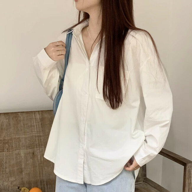 Hot Selling Polo Collar Long Sleeve Shirt (S-L Size) (White) (Contact customer service after placing order to confirm delivery size)