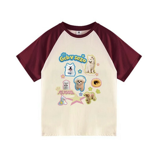 Hot selling patchwork short-sleeved T-shirt [burgundy and apricot] [S-XL size] (please contact customer service to confirm the delivery size after placing the order)