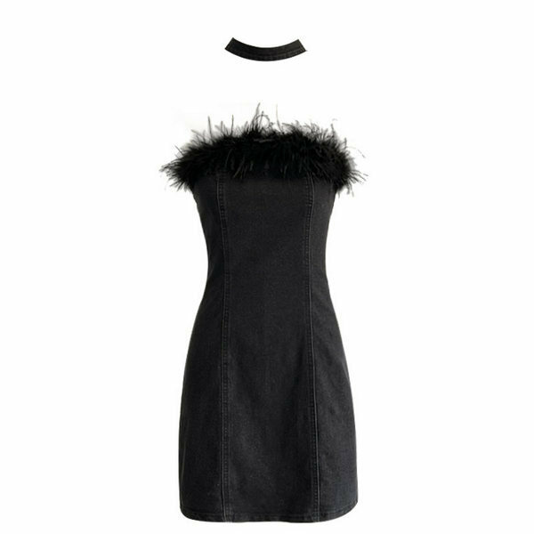 Hot selling tube top denim skirt (black size S-L) (please contact customer service to confirm the delivery size after placing the order)