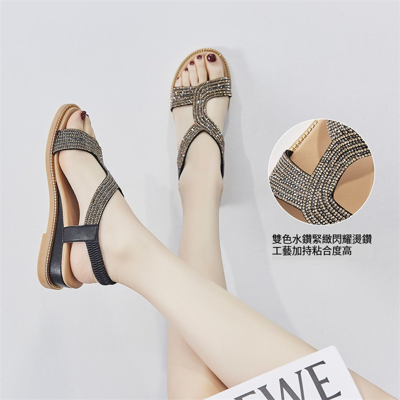 Hot selling wedge heel rhinestone women's sandals (black size 35-40) (please contact customer service to confirm the delivery size after placing the order)