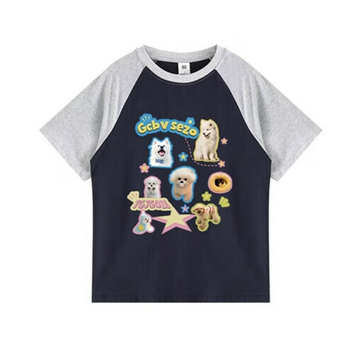 Hot selling patchwork short-sleeved T-shirt [light gray blue] [S-XL size] (please contact customer service to confirm the delivery size after placing the order)