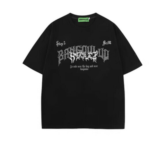 Monogram print short sleeve T (black) [S-XL size] [Contact customer service to confirm the shipping size after placing an order]