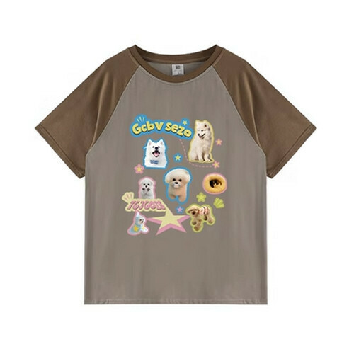 Hot selling patchwork short-sleeved T-shirt [Coffee color] [S-XL size] (please contact customer service to confirm the delivery size after placing the order)