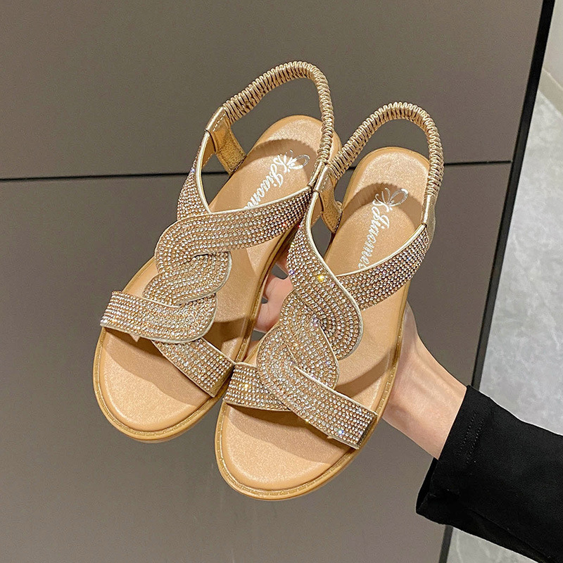 Hot selling wedge heel rhinestone women's sandals (champagne color size 35-40) (please contact customer service to confirm the delivery size after placing the order)