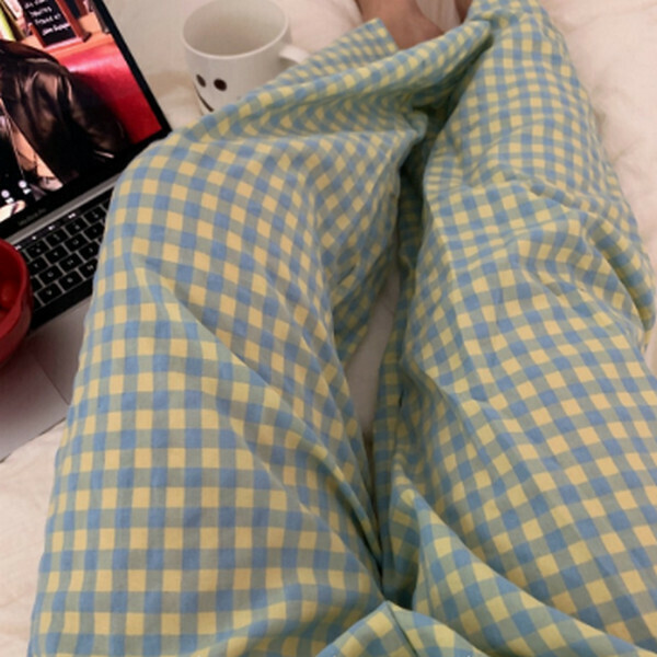 Summer high-waisted slim wide-leg trousers loose casual pajama pants [blue check] [one size]