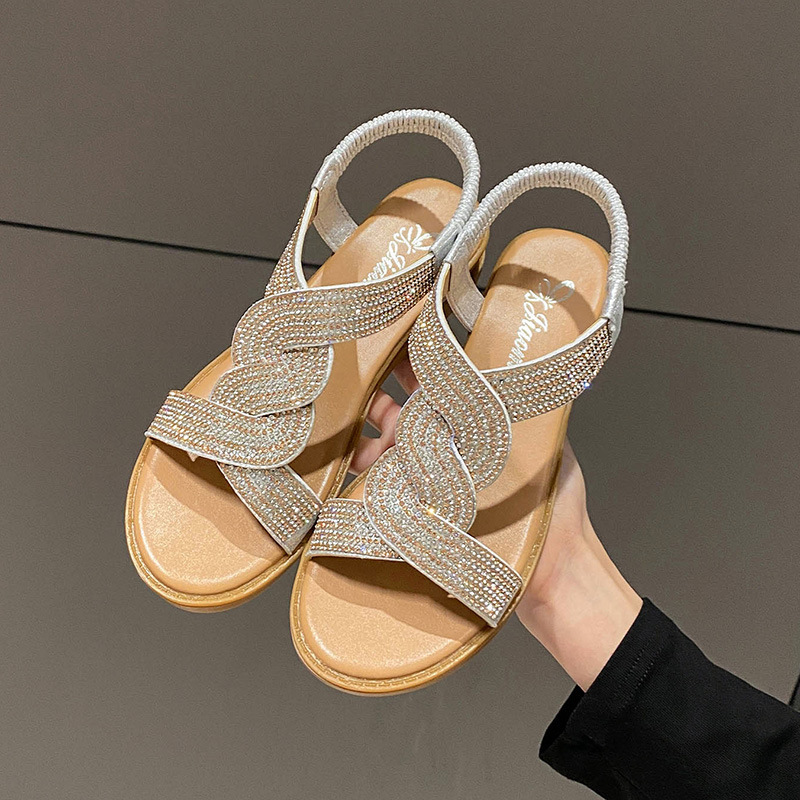 Hot selling wedge heel rhinestone women's sandals (silver size 35-40) (please contact customer service to confirm the delivery size after placing the order)