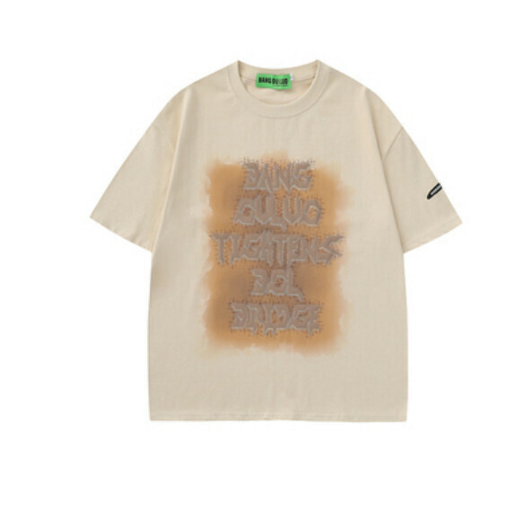 Letter graffiti short sleeve T (apricot) [S-XL size] [Contact customer service to confirm the shipping size after placing an order]