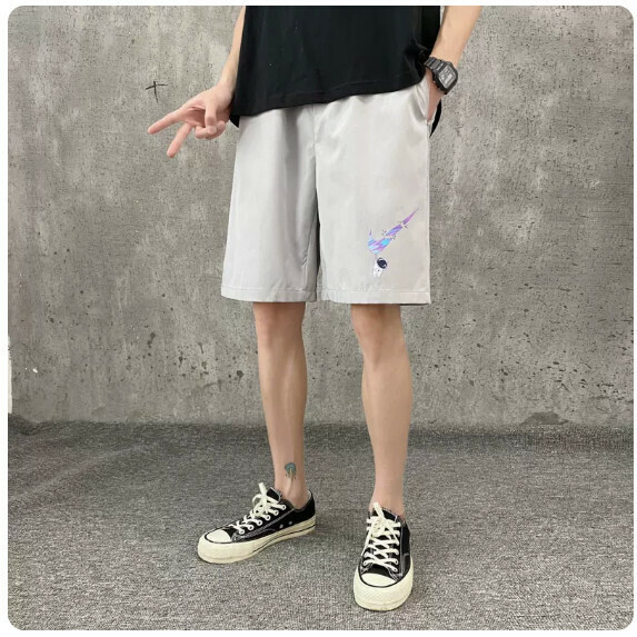 新款速乾沙灘短褲男夏季（淺灰色【M_5XL碼】（下單後聯繫客服確認發貨尺碼）
